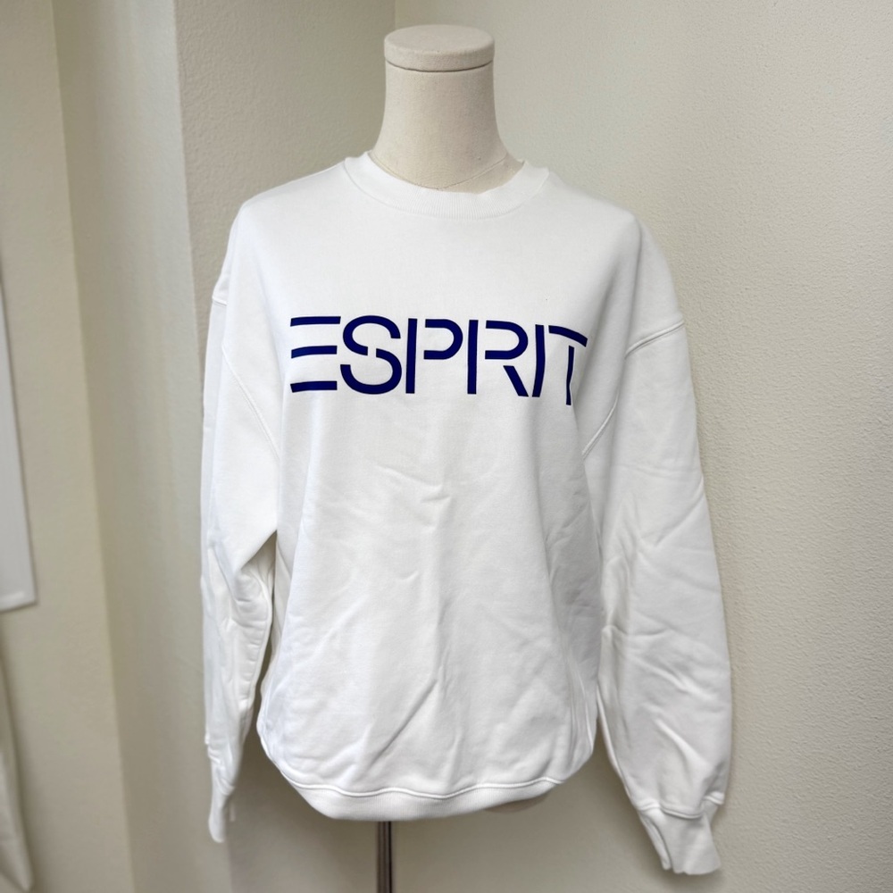 Esprit White Sweatshirt with Navy Logo